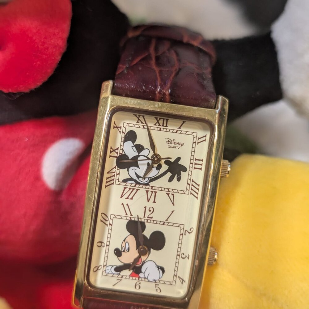Vintage Disney Time Works Mickey Mouse Rectangular Tank Watch ✨